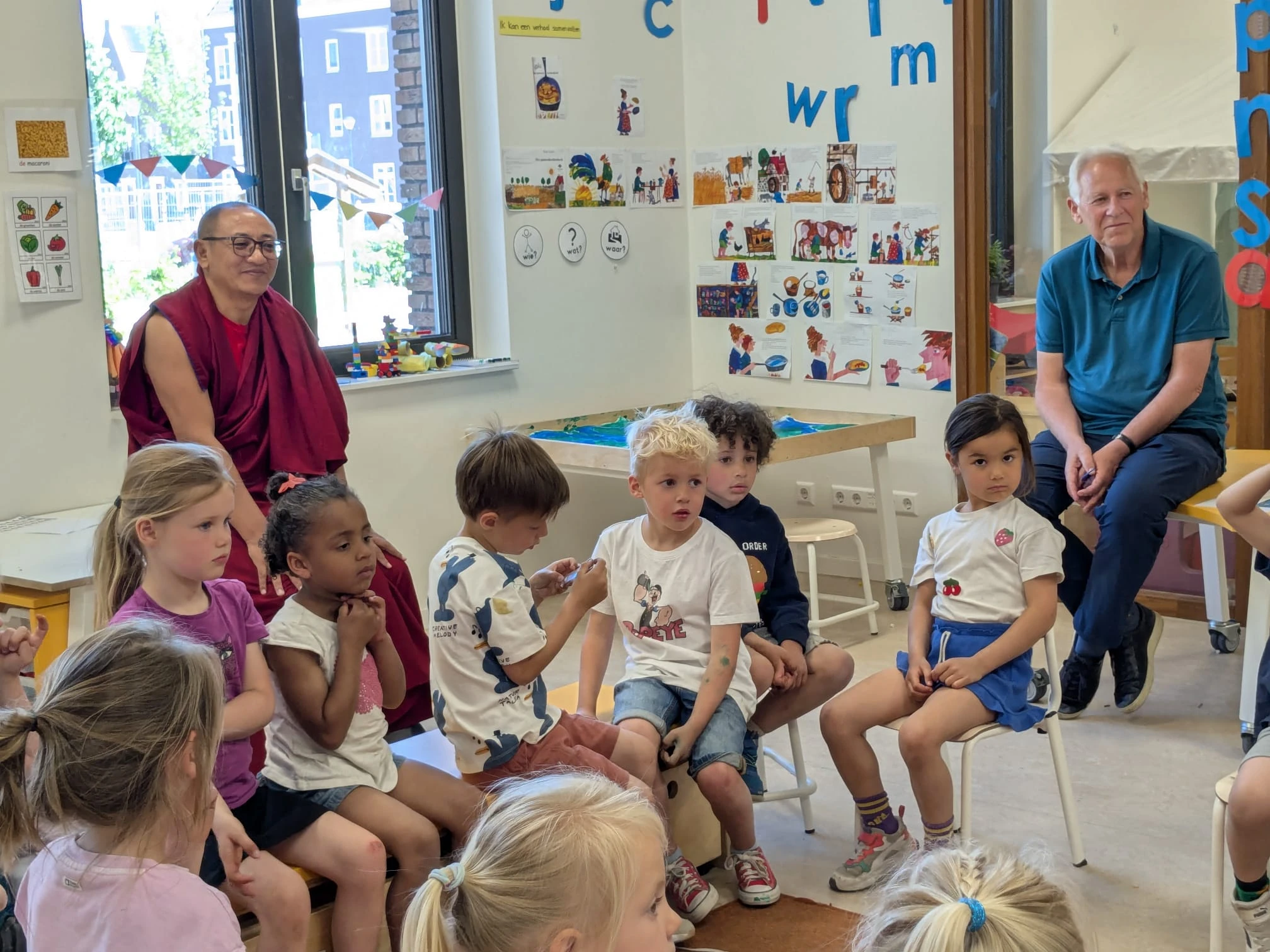 Khenpo Kunga Dakpa visiting an elementary school in Amsterdam