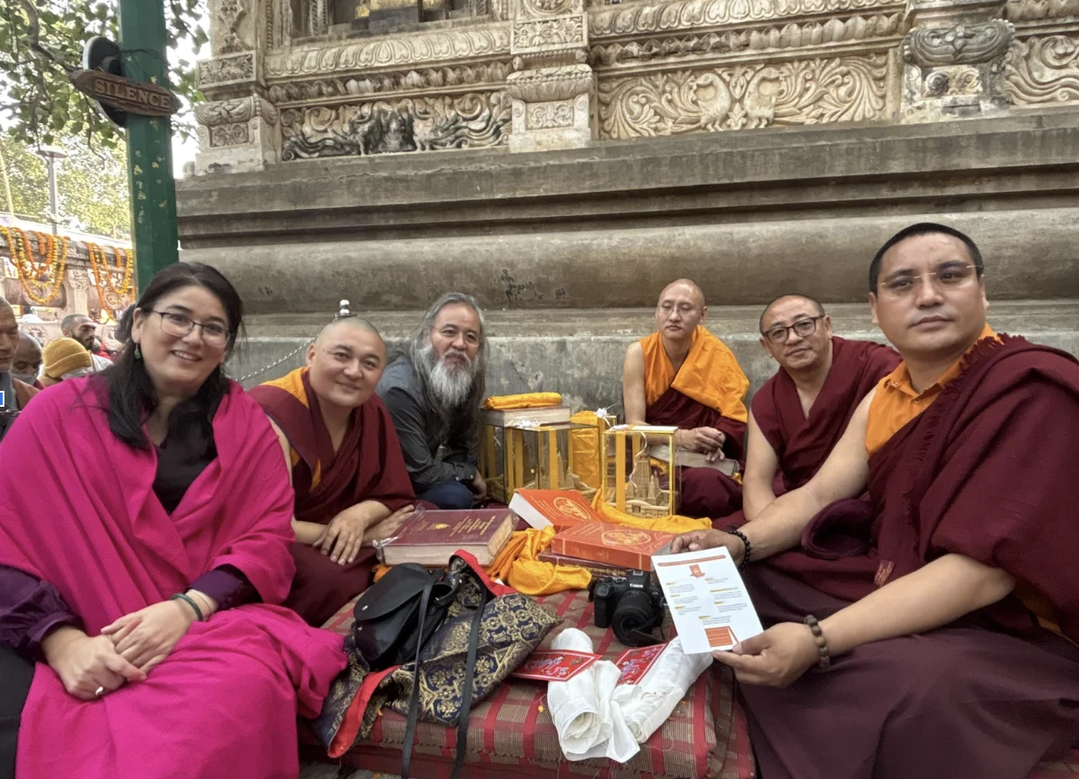 The Kangyur Karchag editorial board under the Bodhi Tree in Bodhgaya