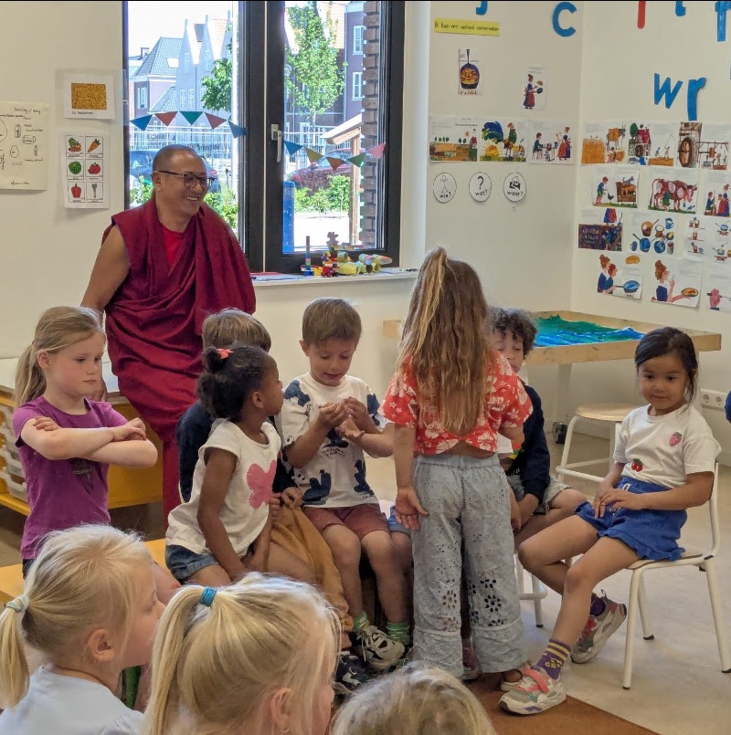 Khenpo Kunga Dakpa engaging with young minds at a local elementary school