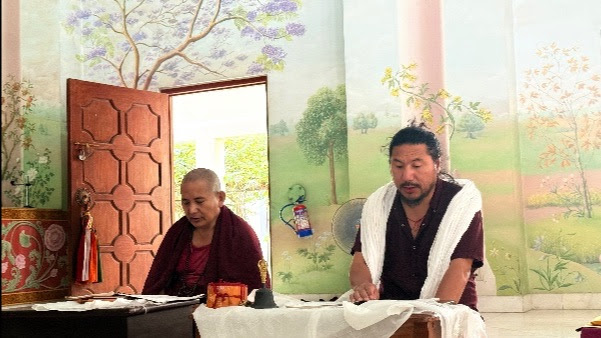 Khenpo Choephel and Lama Ugen Tashi praying during Puja on 22nd May 2025